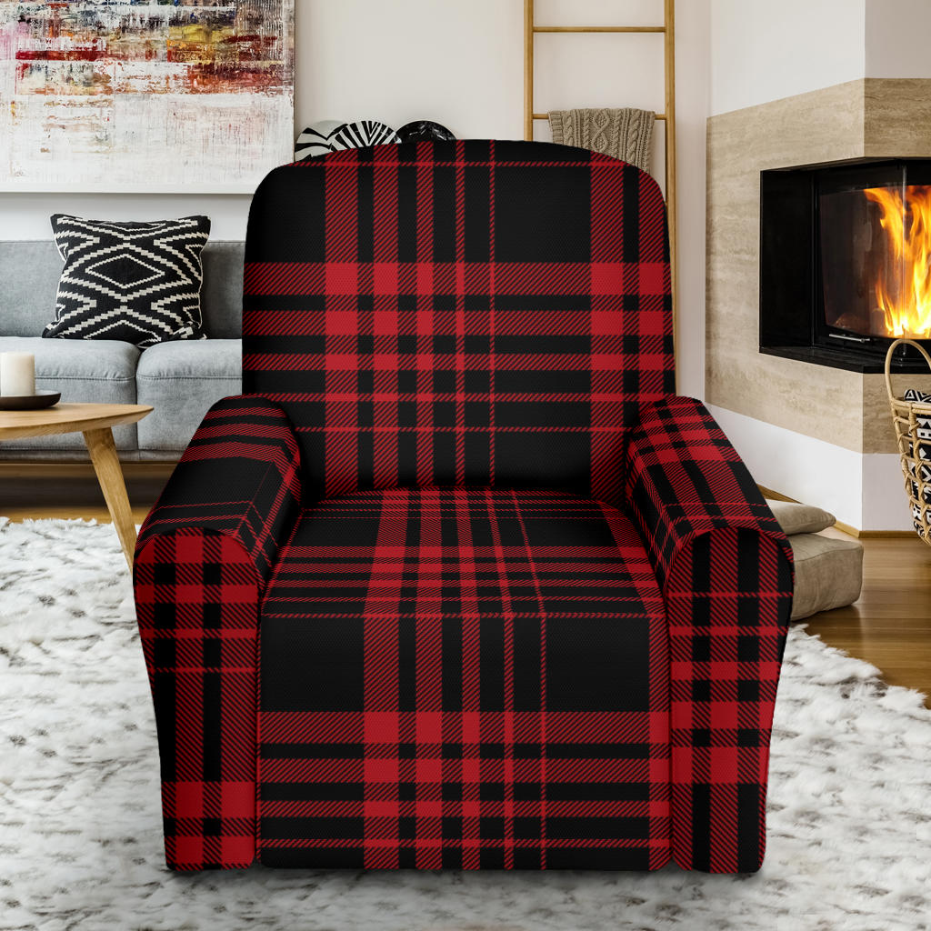 Tartan Red Black Print Design LKS303 Recliner Slipcover with Pocket