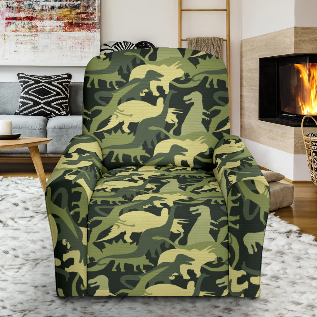 Camouflage Dinosaur Pattern Print Design 03 Recliner Slipcover with Pocket
