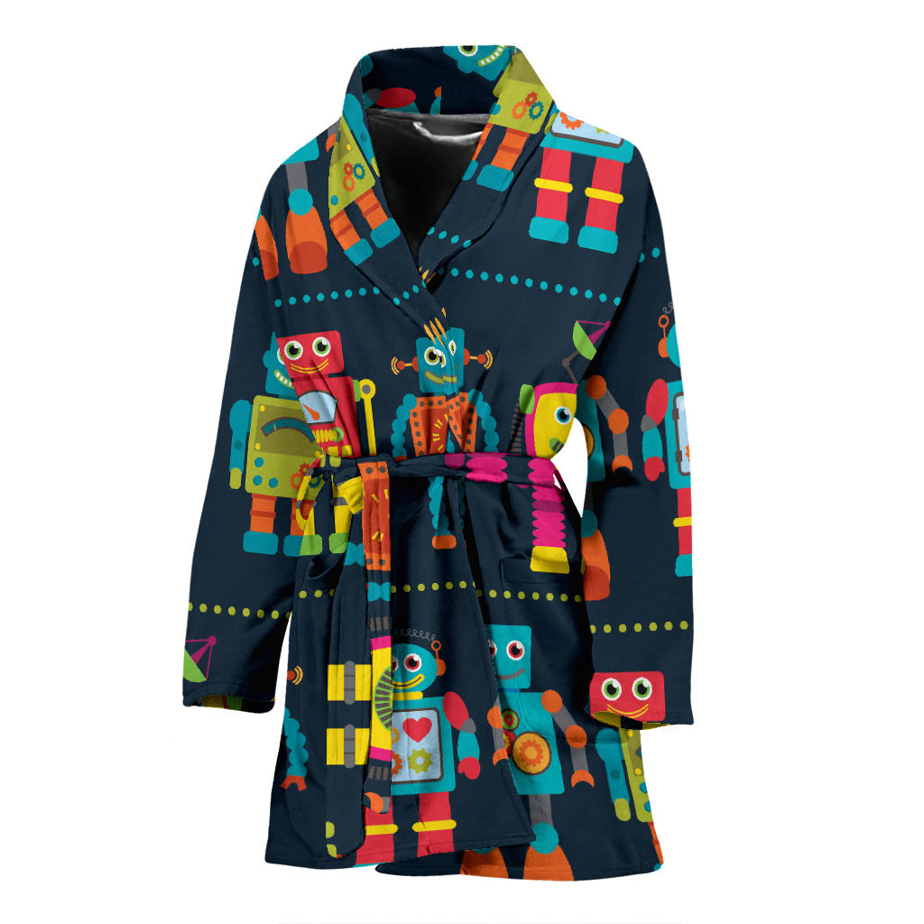Robot Pattern Print Design A01 Women Bathrobe