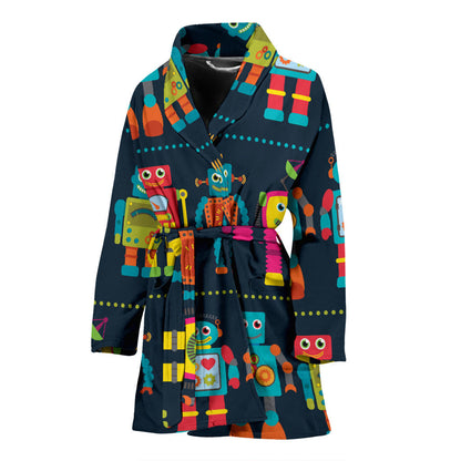 Robot Pattern Print Design A01 Women Bathrobe