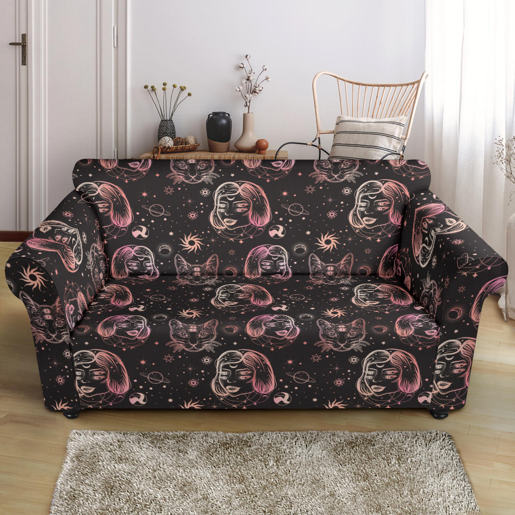 Third Eye Girl Cat Print Design LKS305 Loveseat Couch Slipcover
