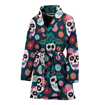 Sugar Skull Print Design LKS308 Women Bathrobe