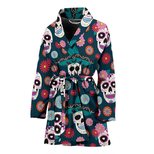 Sugar Skull Print Design LKS308 Women Bathrobe