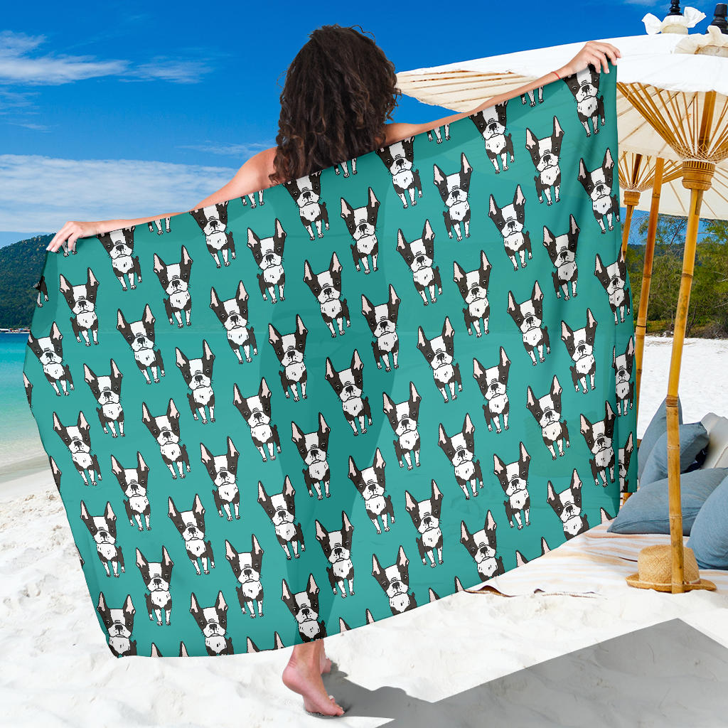 Boston Terrier Pattern Print Design 04 Sarong Pareo Wrap