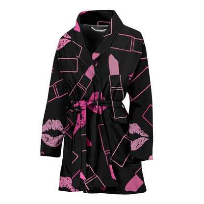 Lipstick Pink Pattern Print Design 01 Women Bathrobe