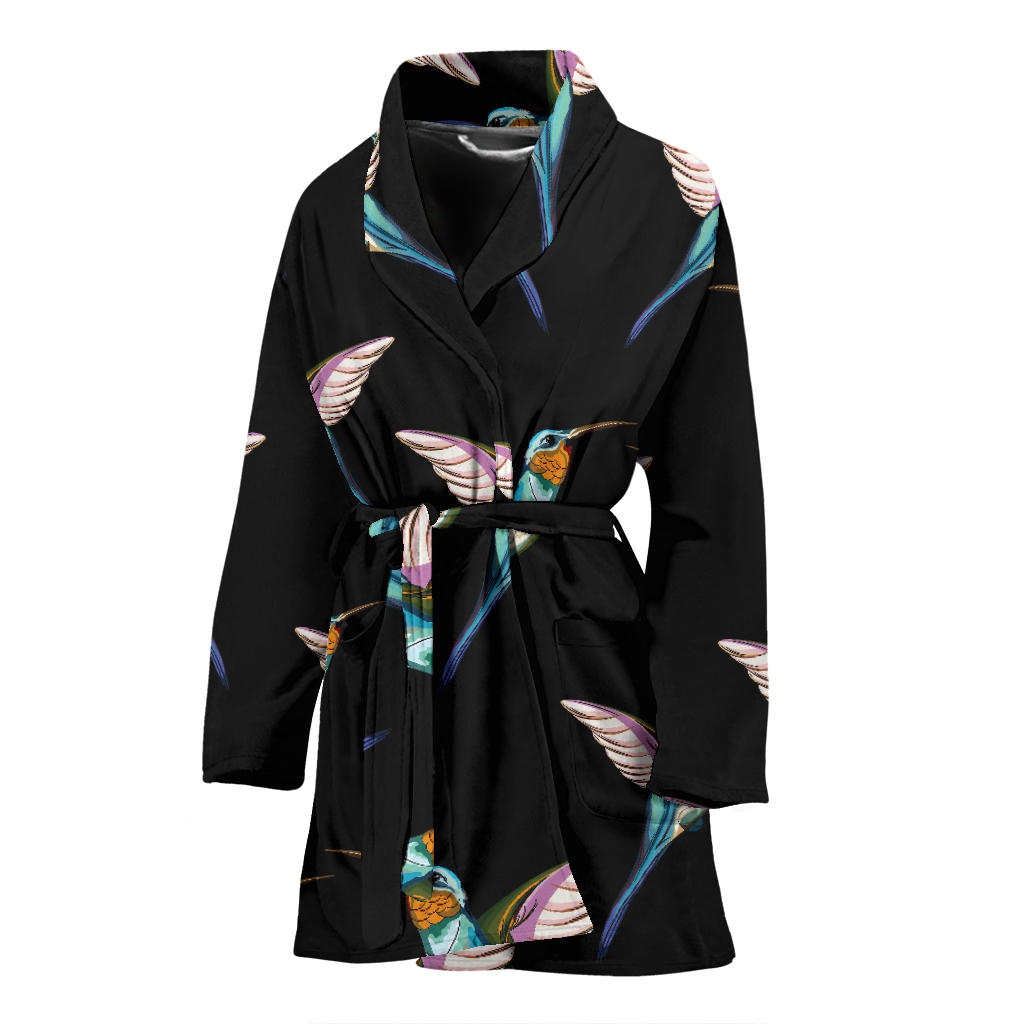 Hummingbird Pattern Print Design 06 Women Bathrobe