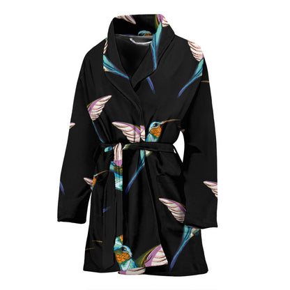 Hummingbird Pattern Print Design 06 Women Bathrobe