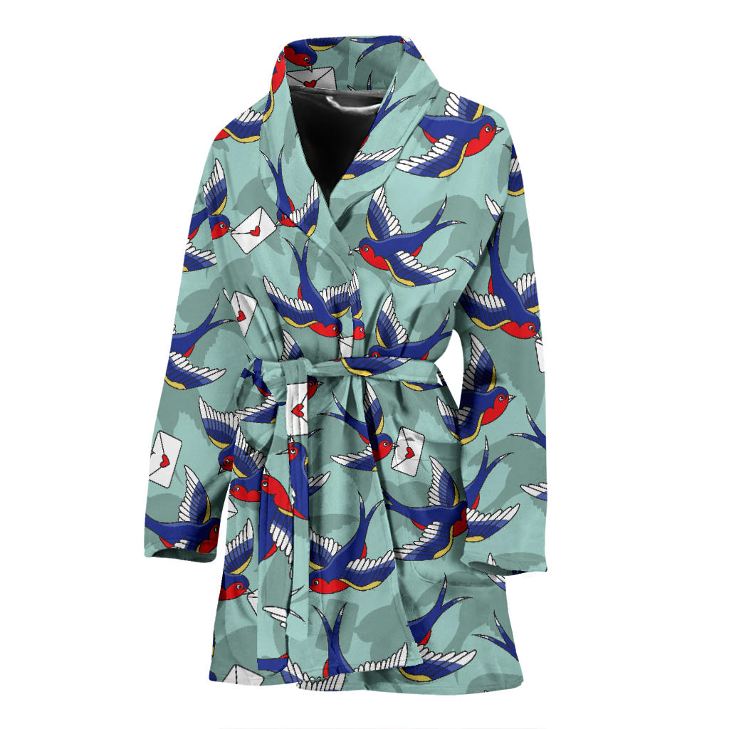 Swallow Bird Pattern Print Design 02 Women Bathrobe