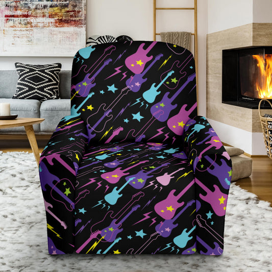 Electric Guitar Pattern Print Design 02 Recliner Slipcover with Pocket