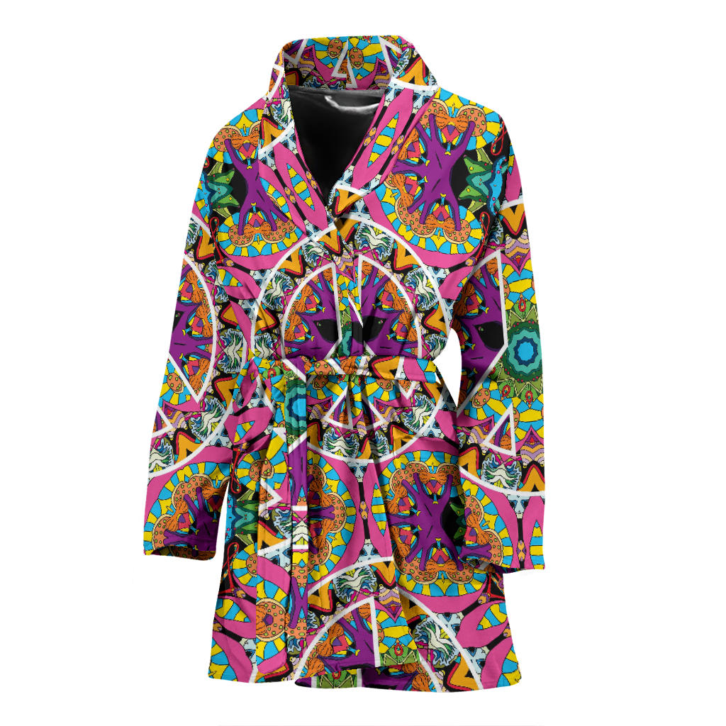 Peace Sign Pattern Print Design A03 Women Bathrobe