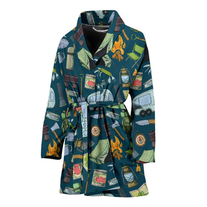 Camping Pattern Print Design 02 Women Bathrobe