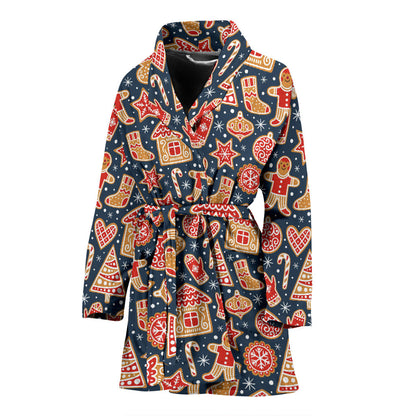 Gingerbread Pattern Print Design 03 Women Bathrobe