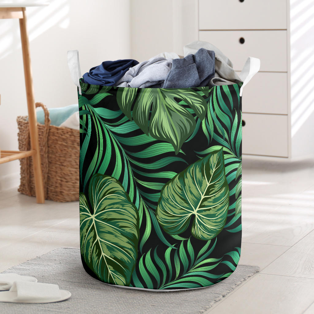 Green Fresh Tropical Palm Leaves Laundry Basket