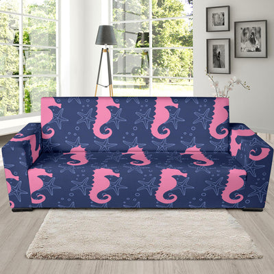 SeaHorse Pink Pattern Print Design 02 Sofa Slipcover