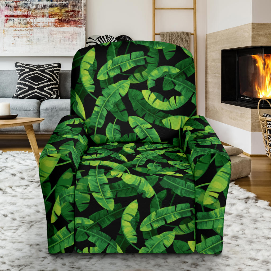 Banana Leaf Pattern Print Design 02 Recliner Slipcover with Pocket