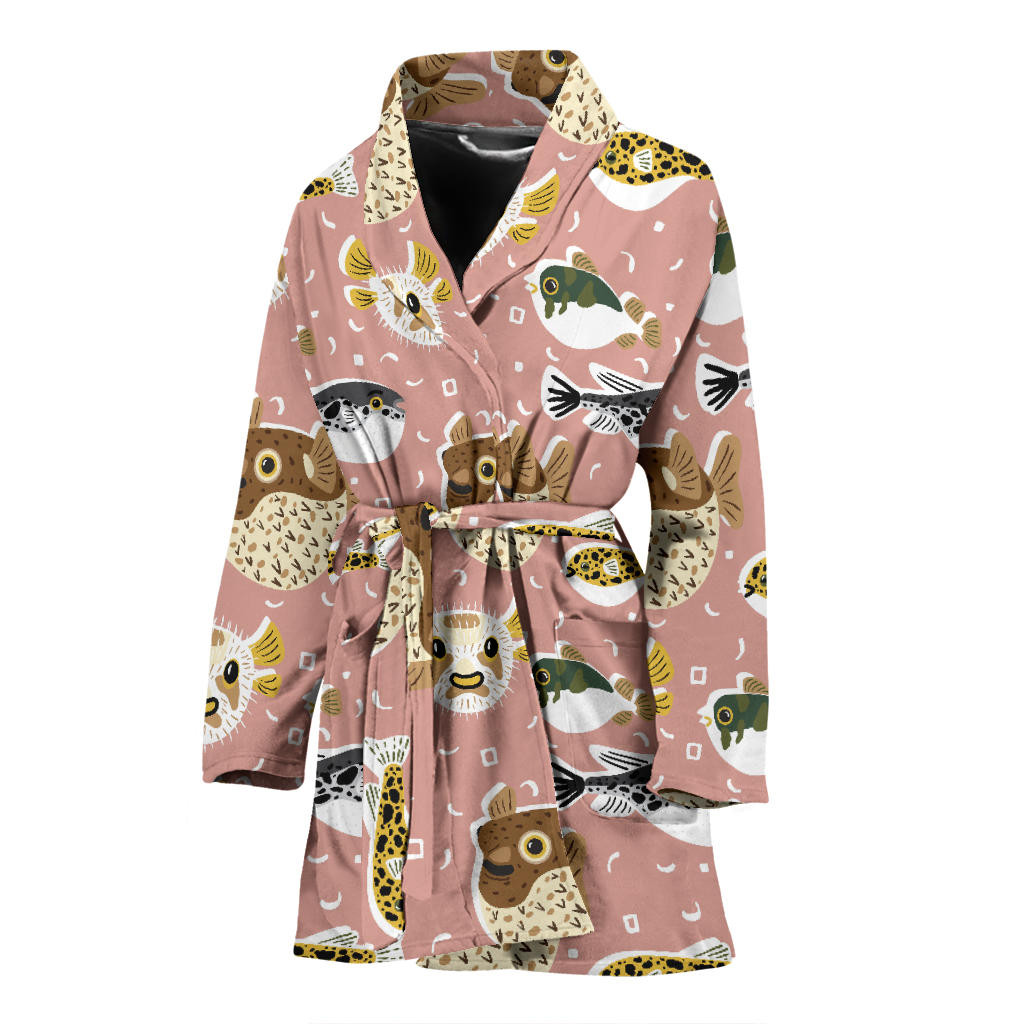 Fugu Cute Pattern Print Design 01 Women Bathrobe