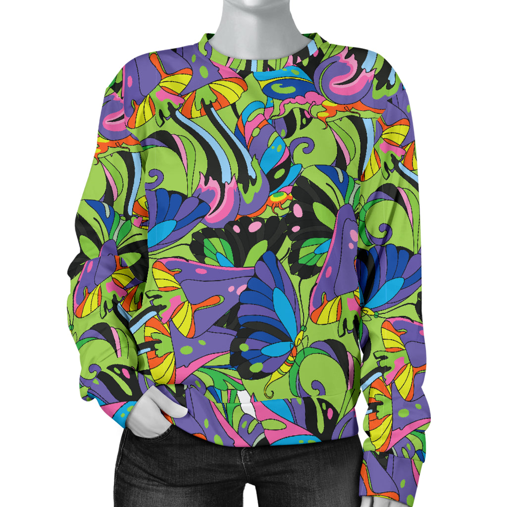 Psychedelic Trippy Mushroom Themed Women Long Sleeve Sweatshirt