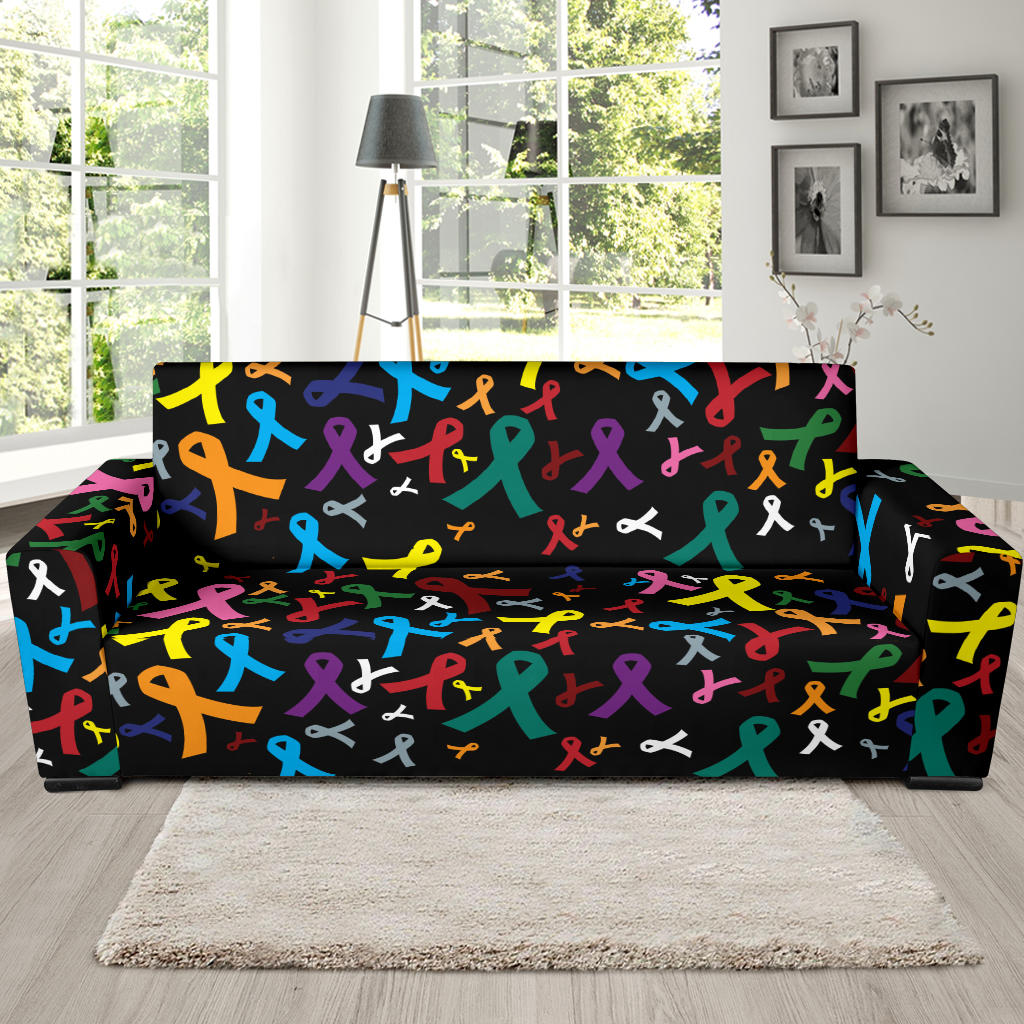 Cancer Awareness Pattern Print Design 03 Sofa Slipcover