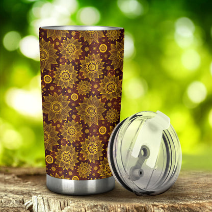 Gold Sunflower Hand Drawn Print Tumbler