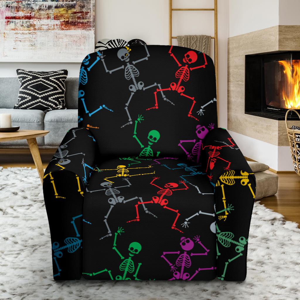Skeleton Colorful Print Design LKS302 Recliner Slipcover with Pocket