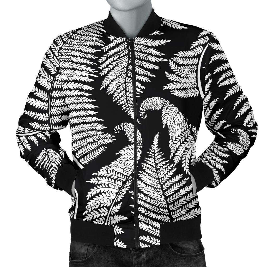 Fern Leave Black White Print Pattern Men Bomber Jacket