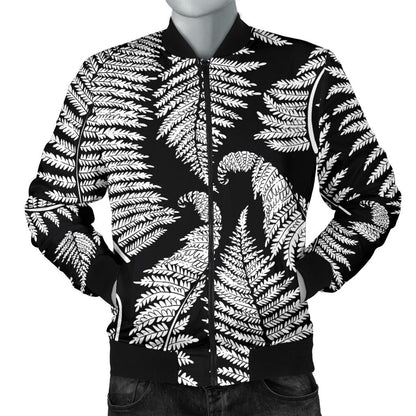Fern Leave Black White Print Pattern Men Bomber Jacket
