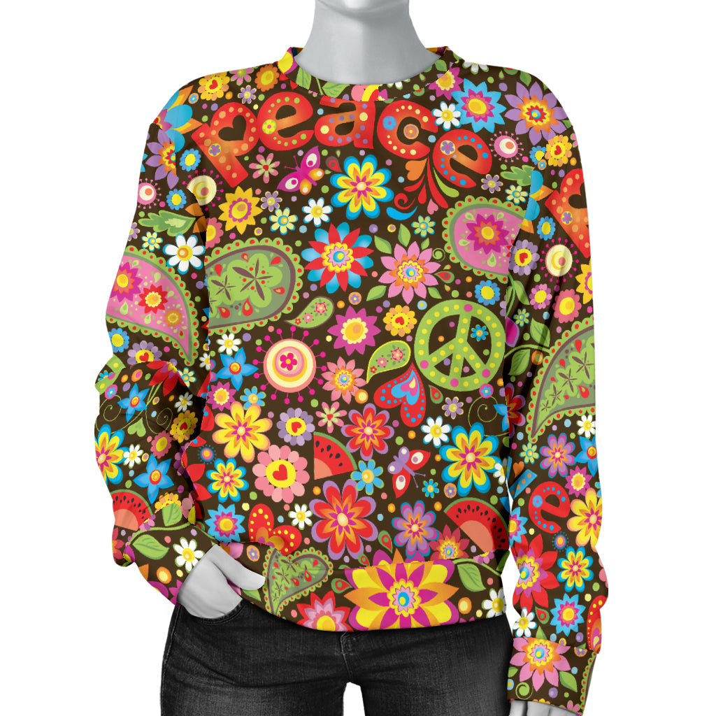 Flower Power Peace Paisley Themed Print Women Long Sleeve Sweatshirt