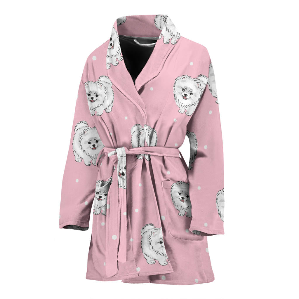 Pomeranians Pattern Print Design A02 Women Bathrobe