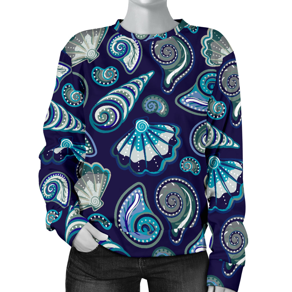Beach Seashell Blue Print Women Long Sleeve Sweatshirt