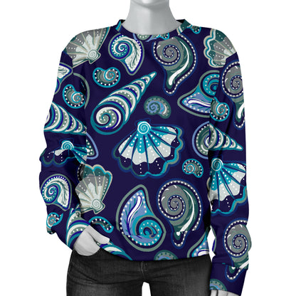 Beach Seashell Blue Print Women Long Sleeve Sweatshirt