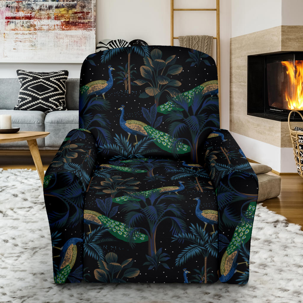 Rainforest Peacock Pattern Print Design A04 Recliner Slipcover with Pocket
