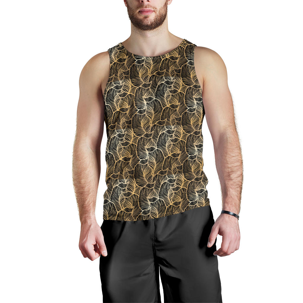 Elegant Gold leaf Print Men Tank Top