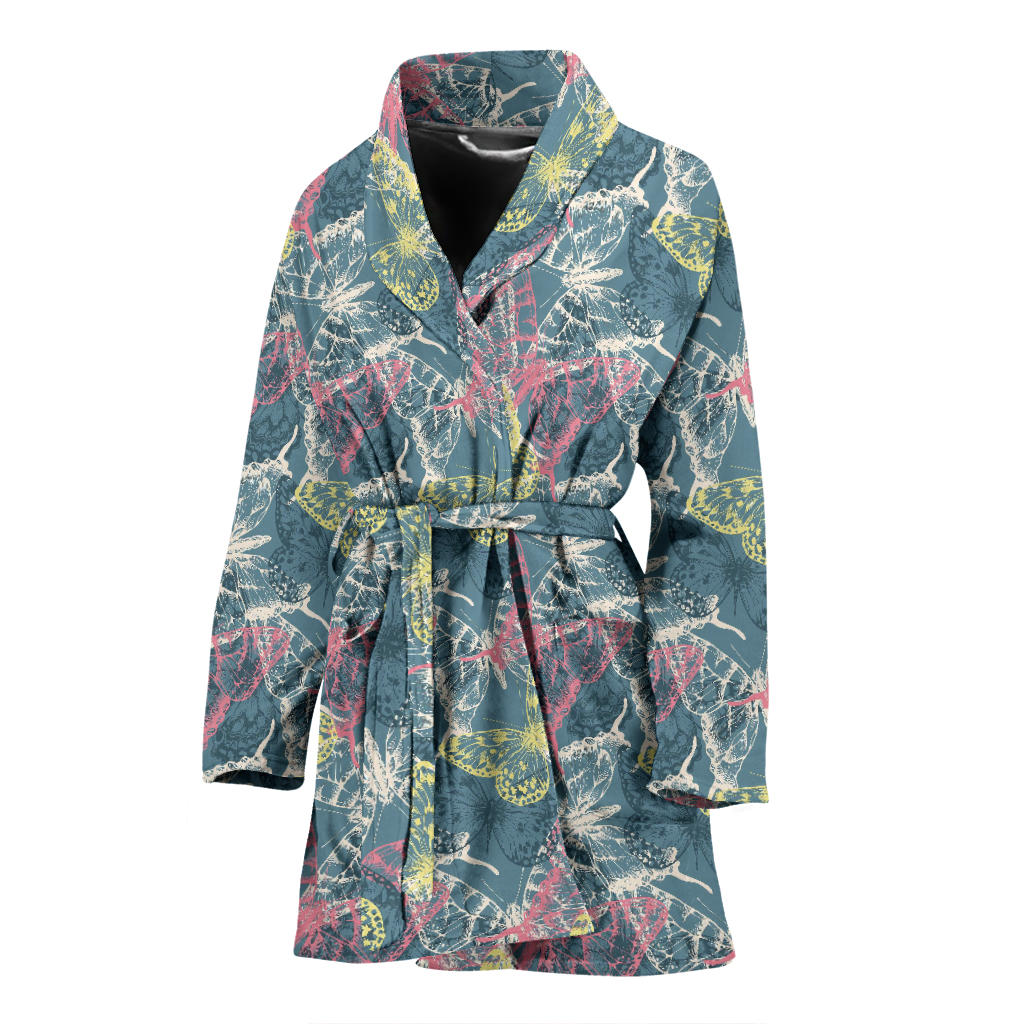 Butterfly Pattern Print Design 01 Women Bathrobe
