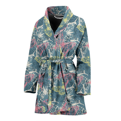 Butterfly Pattern Print Design 01 Women Bathrobe