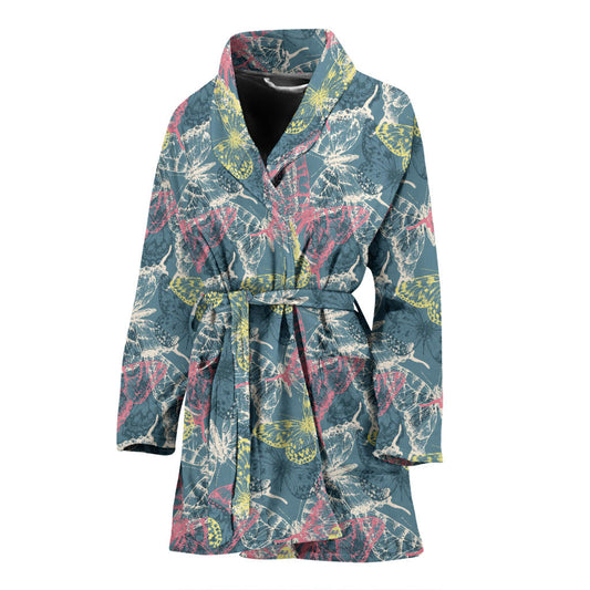Butterfly Pattern Print Design 01 Women Bathrobe