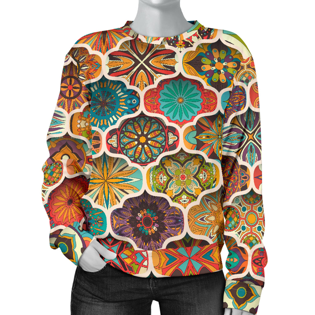 Mandala Mosaic Themed Design Print Women Long Sleeve Sweatshirt