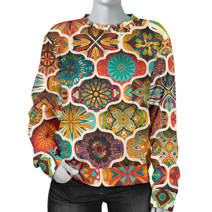 Mandala Mosaic Themed Design Print Women Long Sleeve Sweatshirt