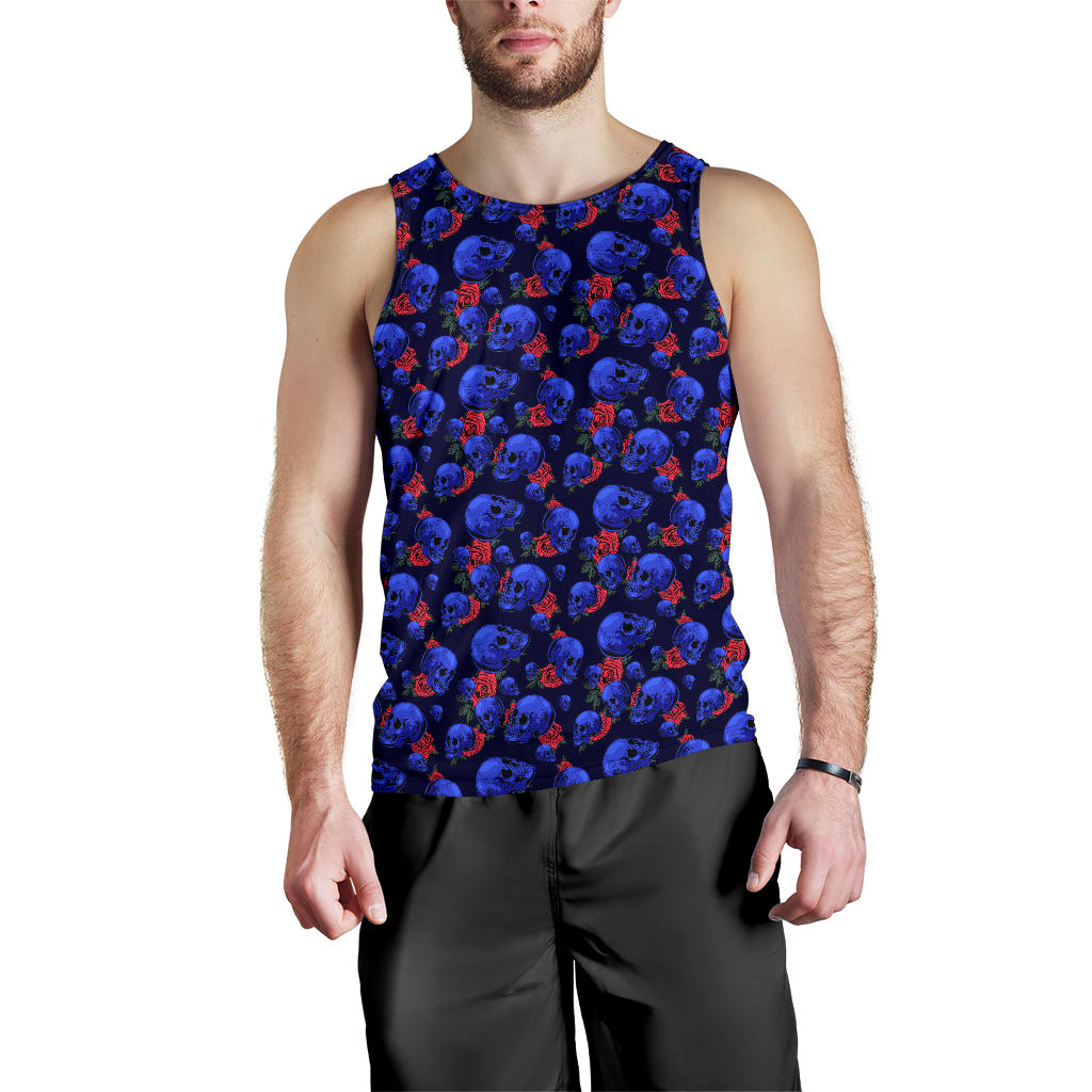 Skull Roses Neon Design Themed Print Men Tank Top