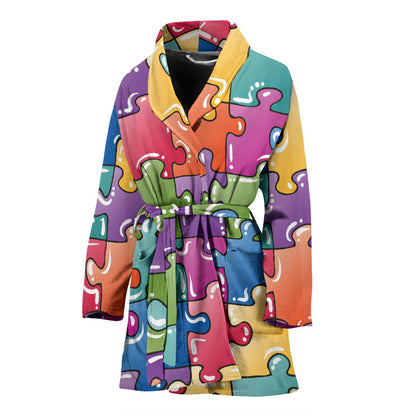 Puzzle Pattern Print Design A05 Women Bathrobe