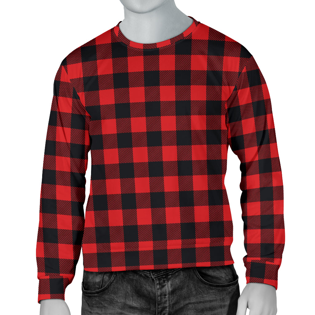 Red Black Buffalo Tartan Plaid Pattern Men Long Sleeve Sweatshirt