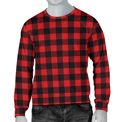 Red Black Buffalo Tartan Plaid Pattern Men Long Sleeve Sweatshirt