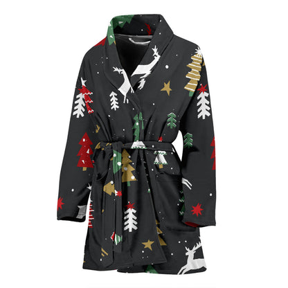 Christmas Tree Deer Style Pattern Print Design 03 Women Bathrobe