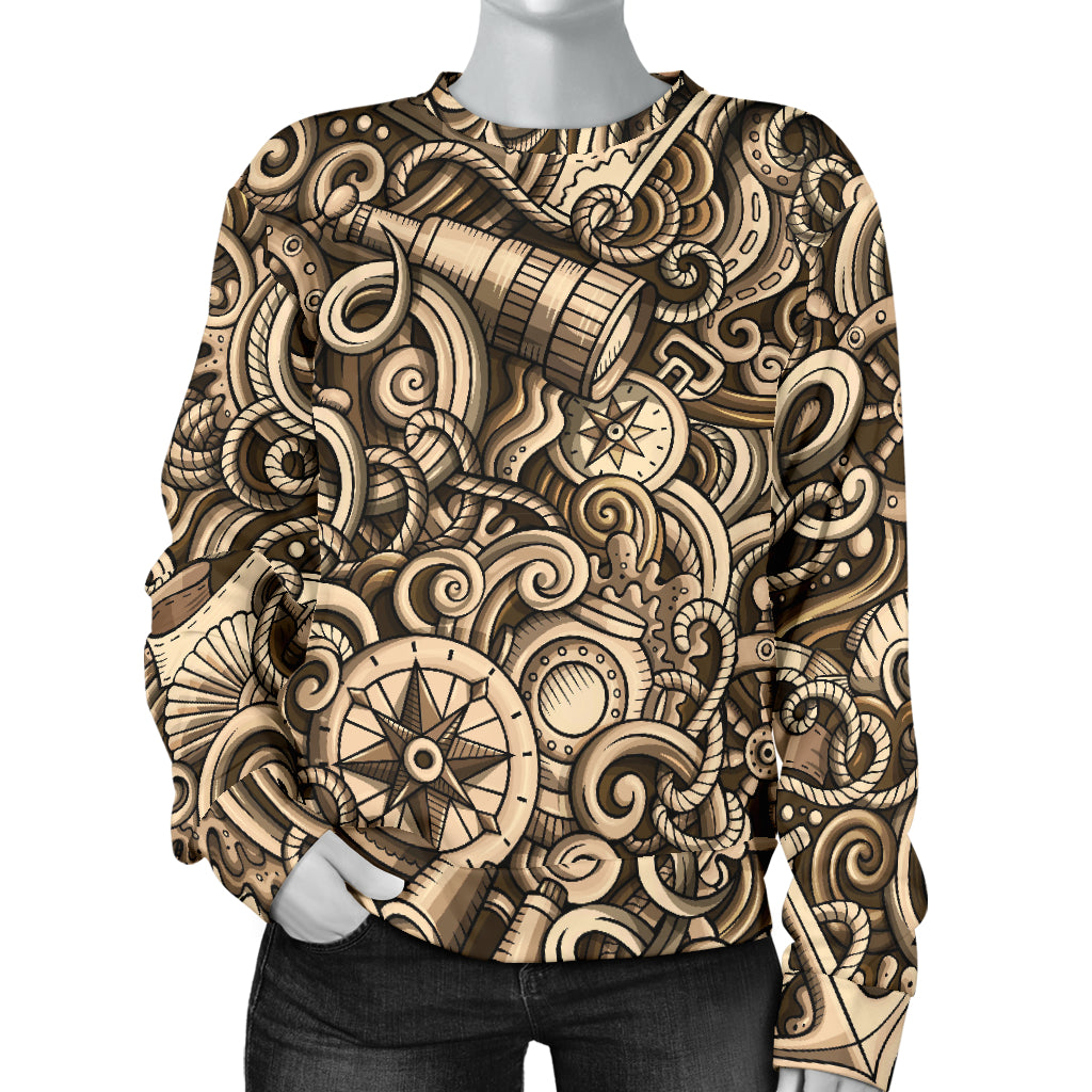 Nautical Tattoo Design Themed Print Women Long Sleeve Sweatshirt