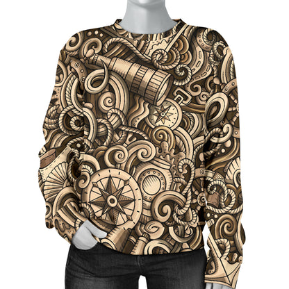 Nautical Tattoo Design Themed Print Women Long Sleeve Sweatshirt