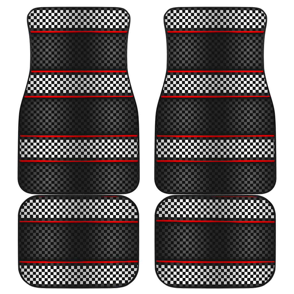 Checkered Flag Red Line Style Car Floor Mats Front Back