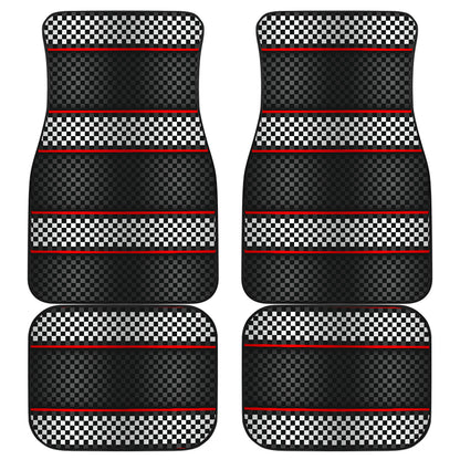 Checkered Flag Red Line Style Car Floor Mats Front Back