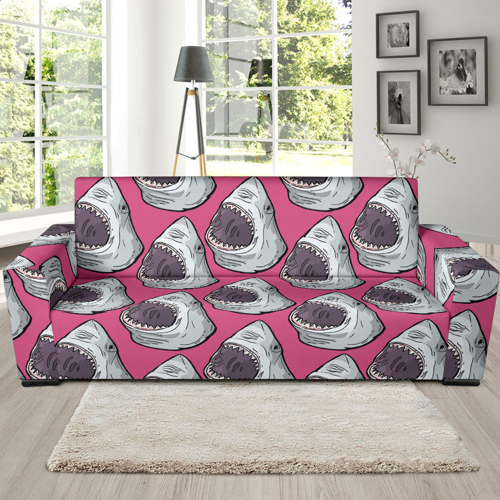 Great White Shark Pattern Print Design 01 Sofa Slipcover