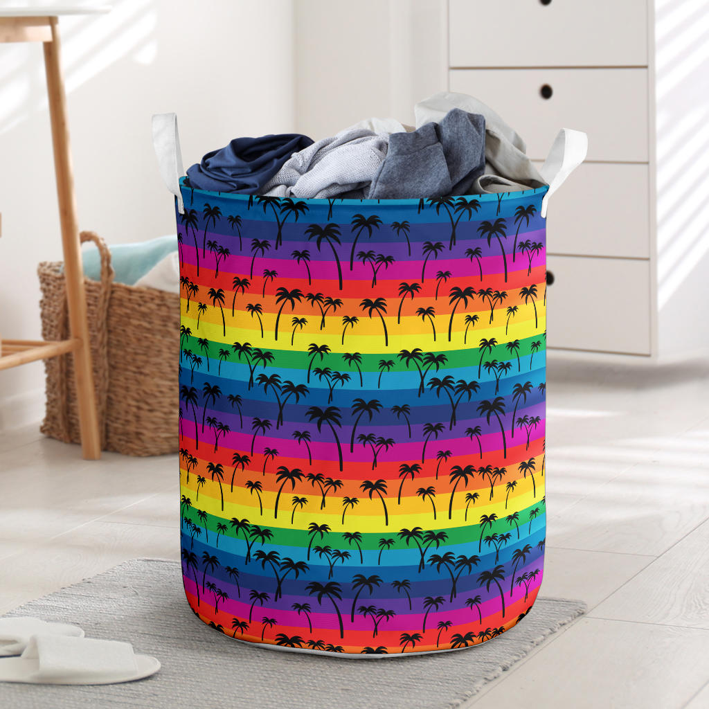 Palm Tree Rainbow Themed Print Laundry Basket