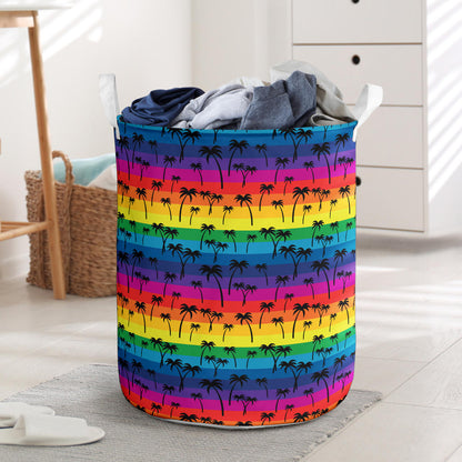 Palm Tree Rainbow Themed Print Laundry Basket