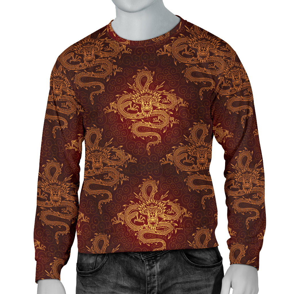 Chinese Dragons Gold Design Men Long Sleeve Sweatshirt